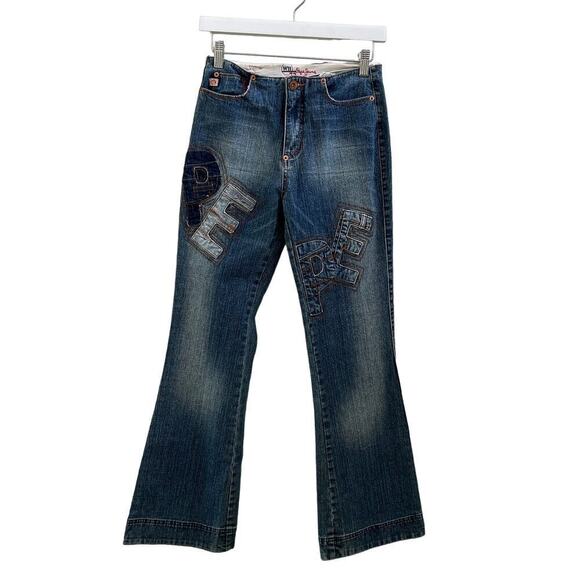 Vintage Y2K Pepe Jeans London Denim Logo Patch Flare Jeans - Picture 1 of 7